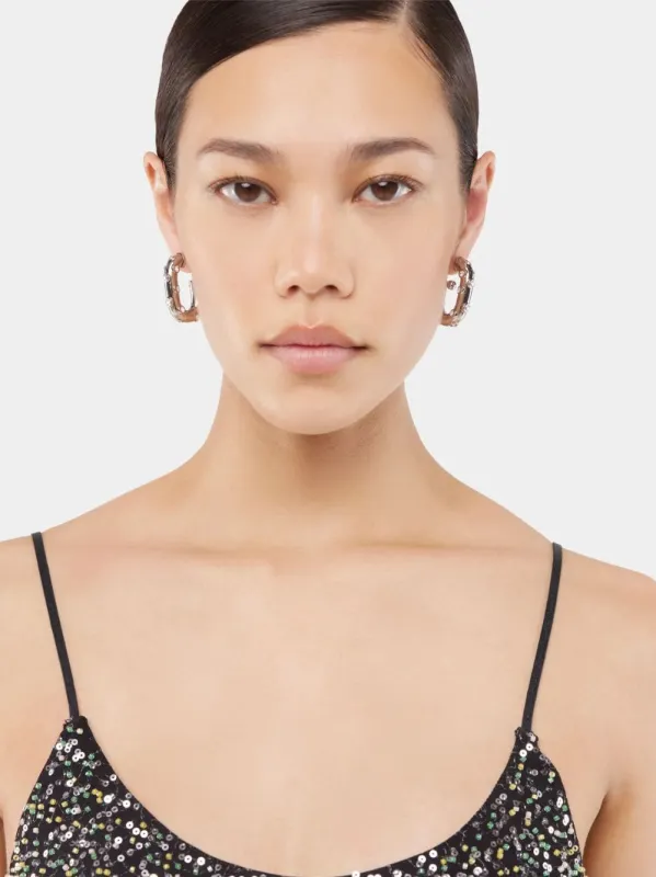 Silver XL Link Rhinestone Earrings sold by Fashion Clinic