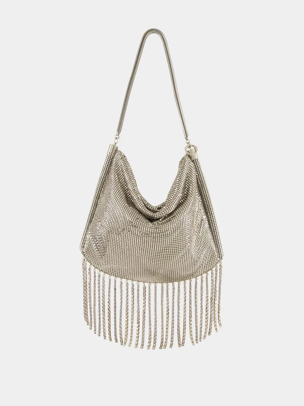 Silver Crystal Fringe Handbag sold by Fashion Clinic