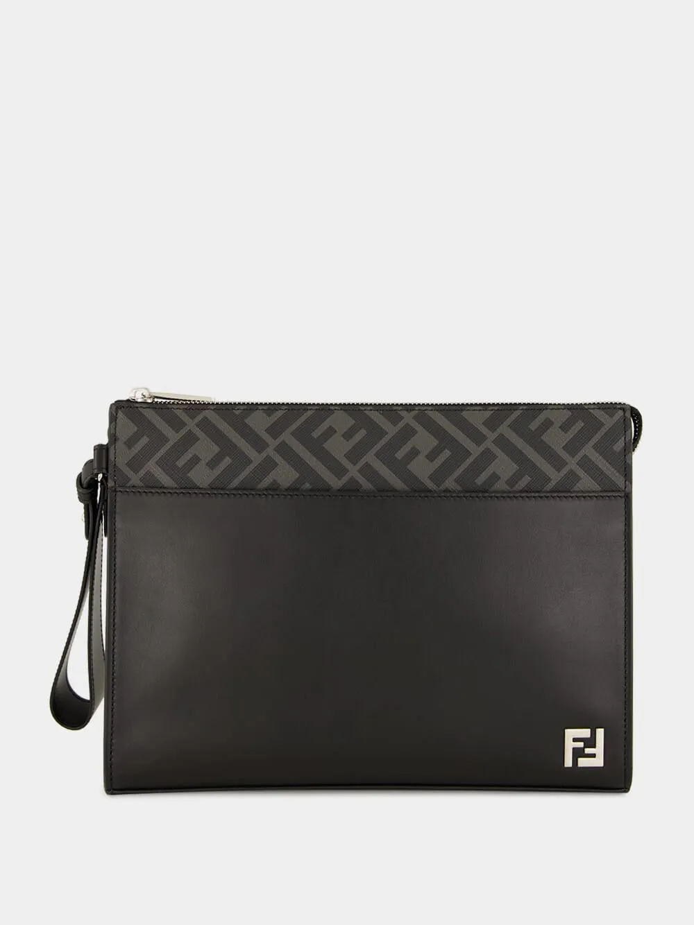 Black FF Squared Leather Clutch sold by Fashion Clinic