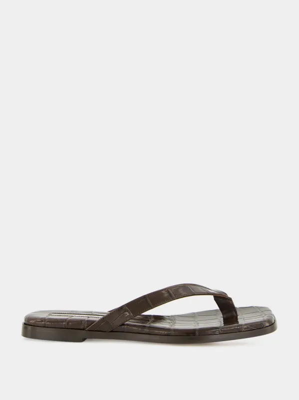 Espresso Croc Meta Thong Sandals sold by Fashion Clinic