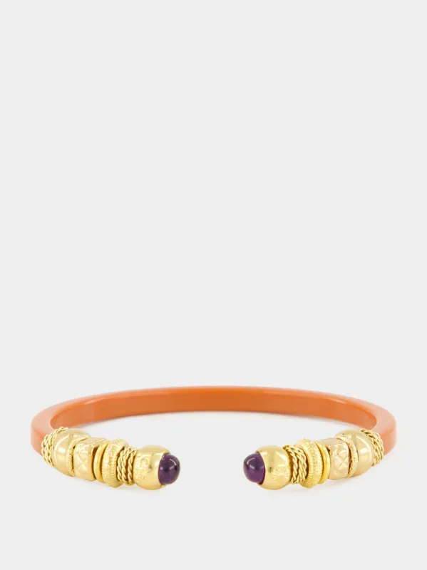 Coral Sari Open Bangle with Semi-Precious Stones sold by Fashion Clinic