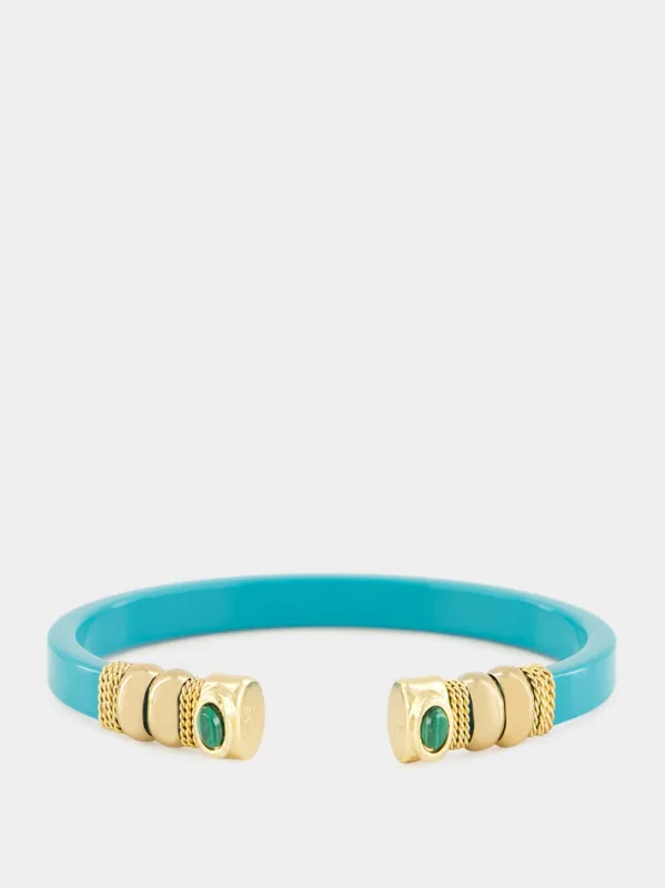 Turquoise Sarina Open Bangle with Semi-Precious Stones sold by Fashion Clinic
