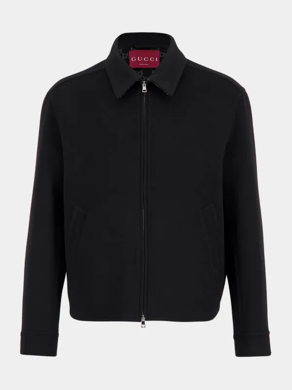 Black Wool Blouson Jacket sold by Fashion Clinic