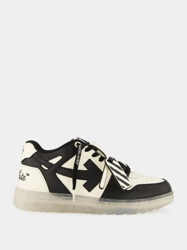Off-White and Black OOO Varsity Leather Sneakers sold by Fashion Clinic