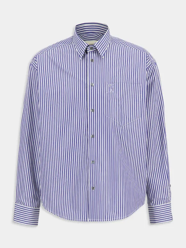 Royal Blue Cotton Embossed Striped Ami De Coeur Boxy Shirt sold by Fashion Clinic
