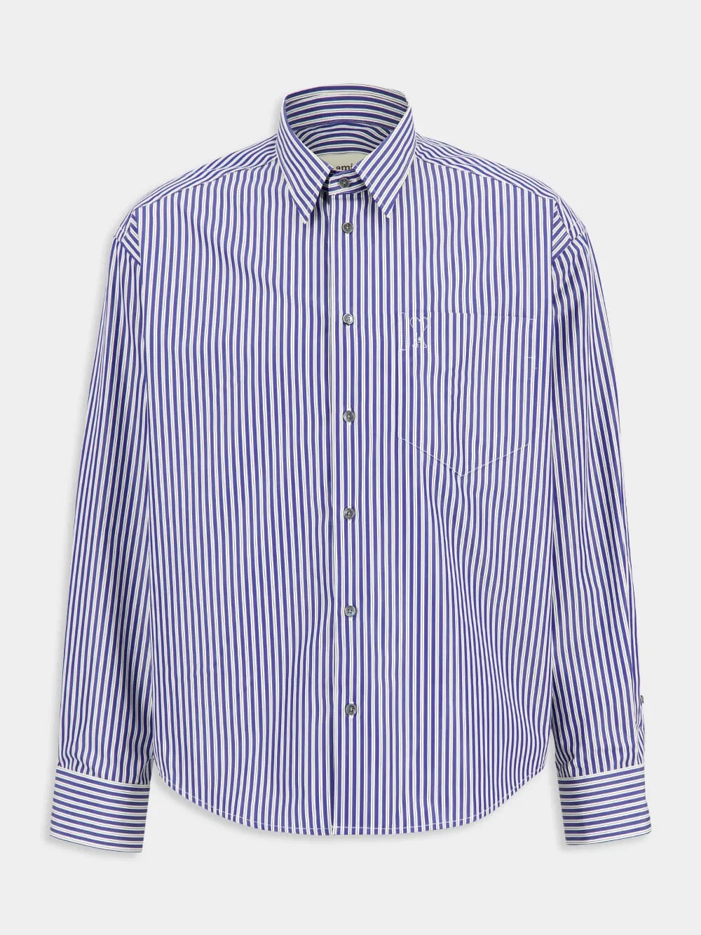 Royal Blue Cotton Embossed Striped Ami De Coeur Boxy Shirt sold by Fashion Clinic