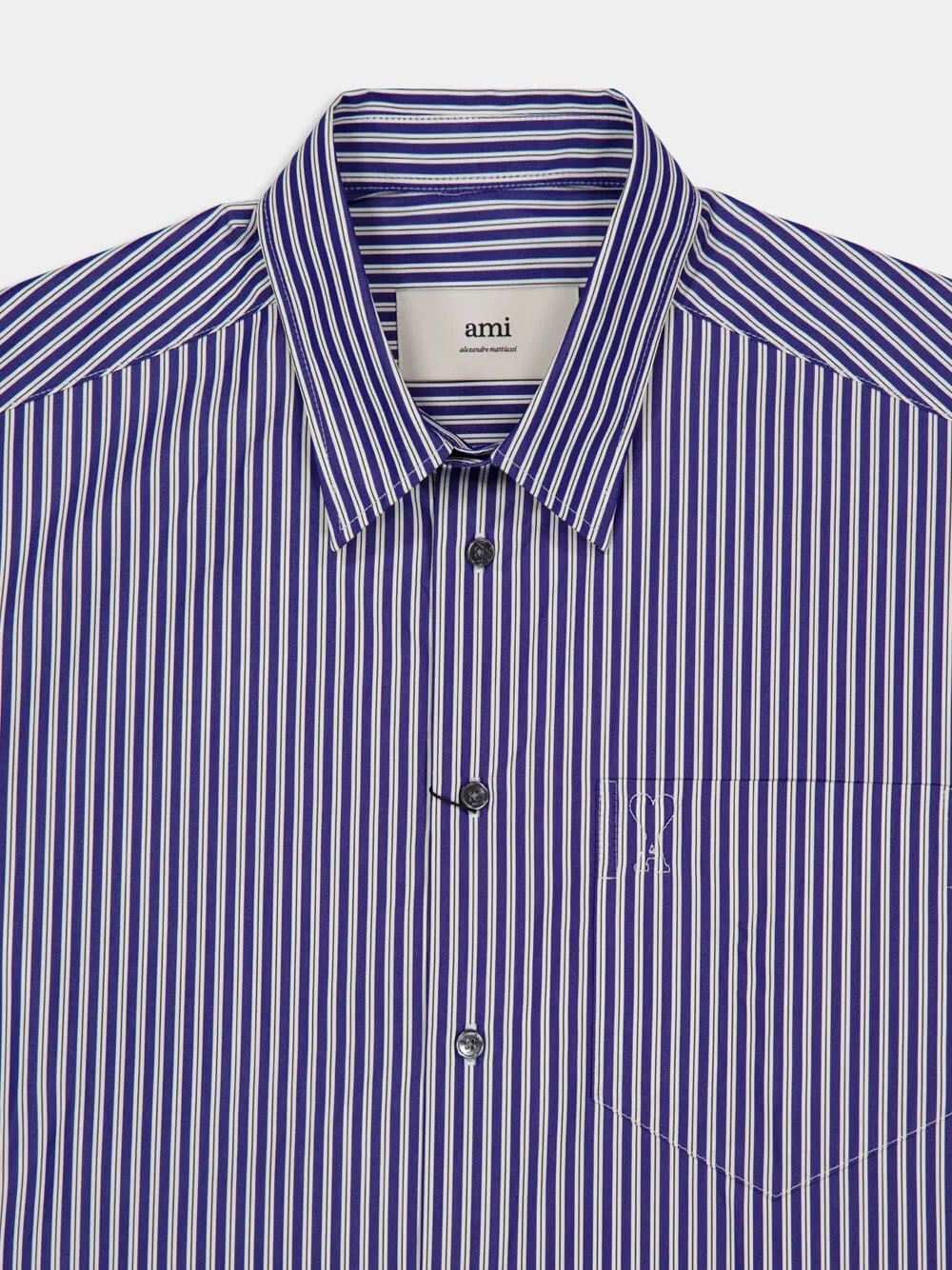 Royal Blue Cotton Embossed Striped Ami De Coeur Boxy Shirt sold by Fashion Clinic product image thumbnail 5