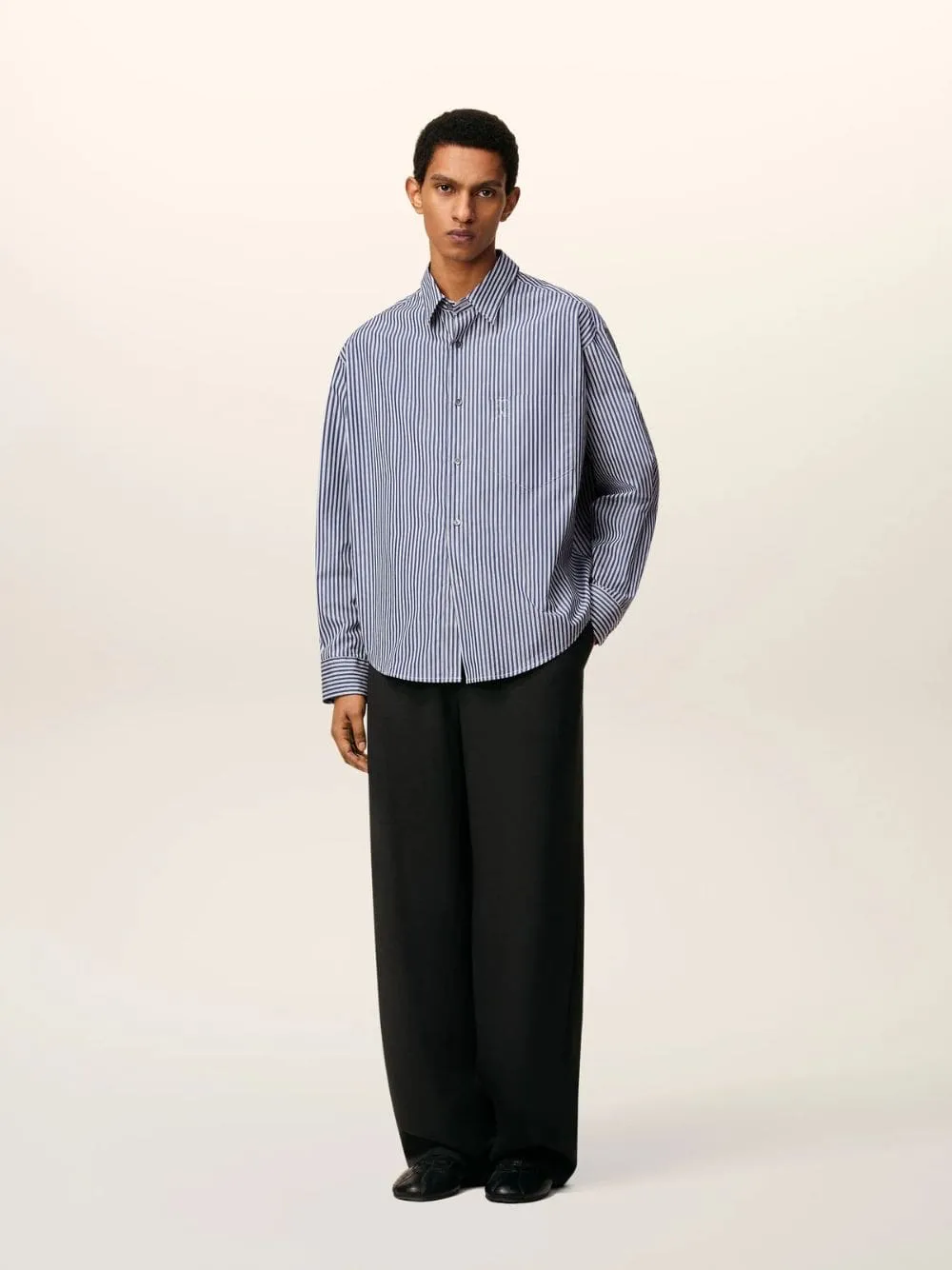 Royal Blue Cotton Embossed Striped Ami De Coeur Boxy Shirt sold by Fashion Clinic product image thumbnail 2