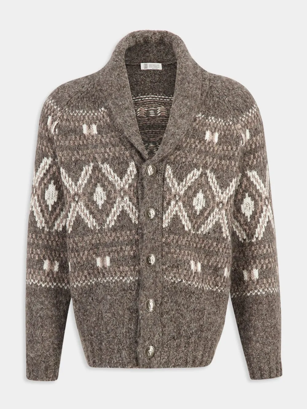 Brown Geometric Jacquard Alpaca Cardigan sold by Fashion Clinic product image thumbnail 2