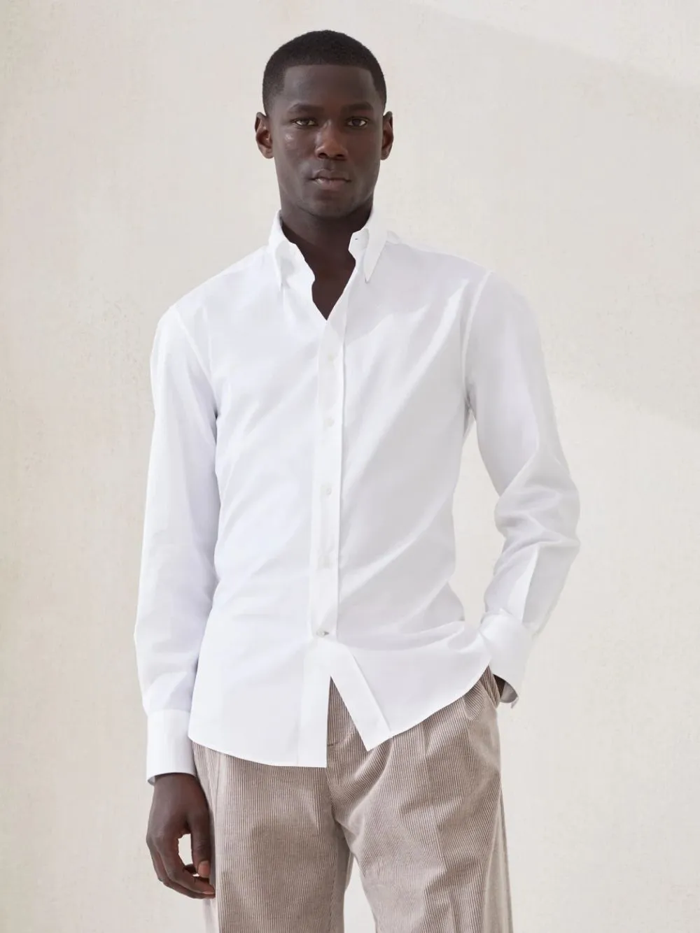 White Cotton Twill Slim Shirt sold by Fashion Clinic