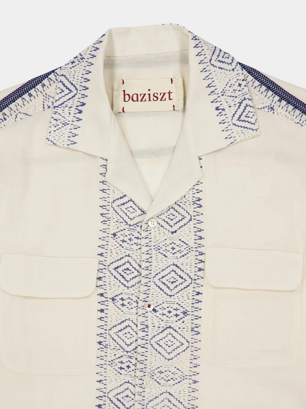 Off-White and Blue Talilo Embroidered Shirt sold by Fashion Clinic product image thumbnail 3
