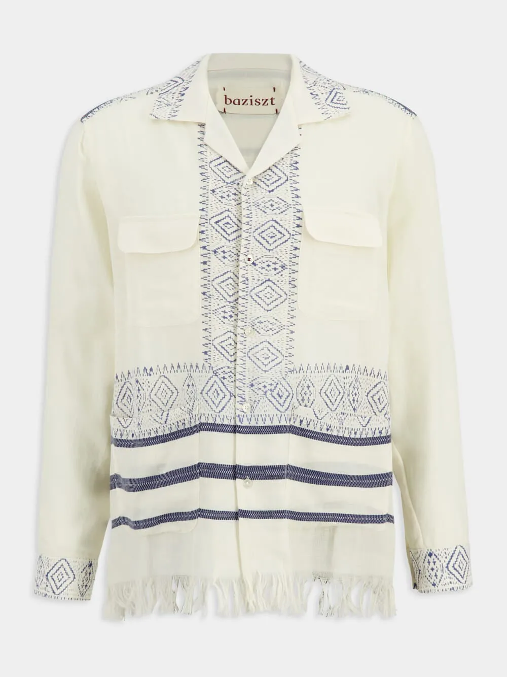 Off-White and Blue Talilo Embroidered Shirt sold by Fashion Clinic