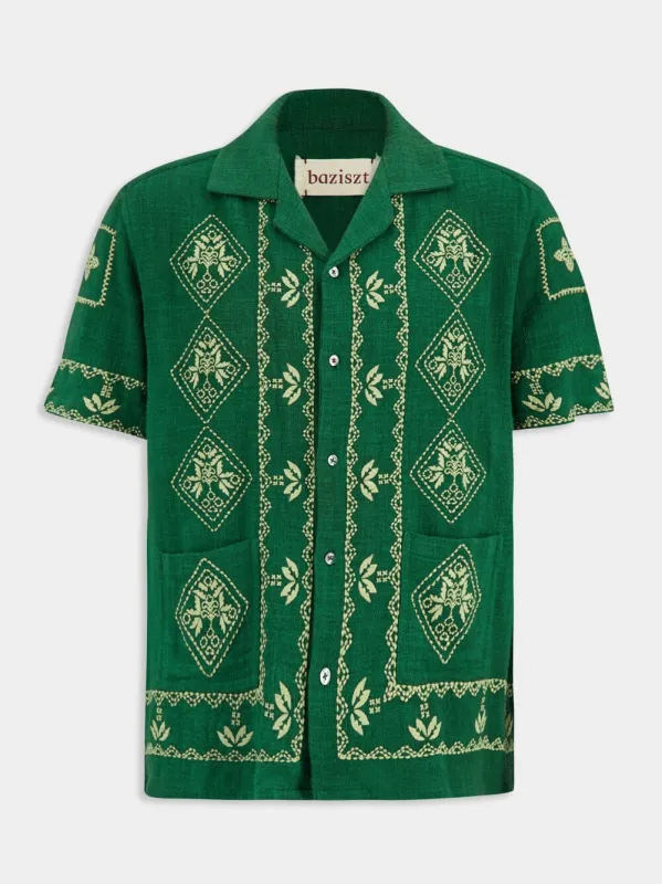 Emerald Green Mexican Embroidered Shirt sold by Fashion Clinic