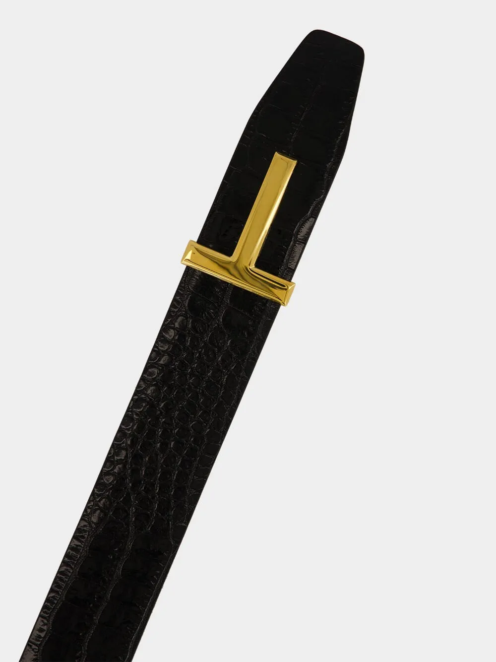 Black Crocodile-Embossed Leather Belt sold by Fashion Clinic product image thumbnail 2