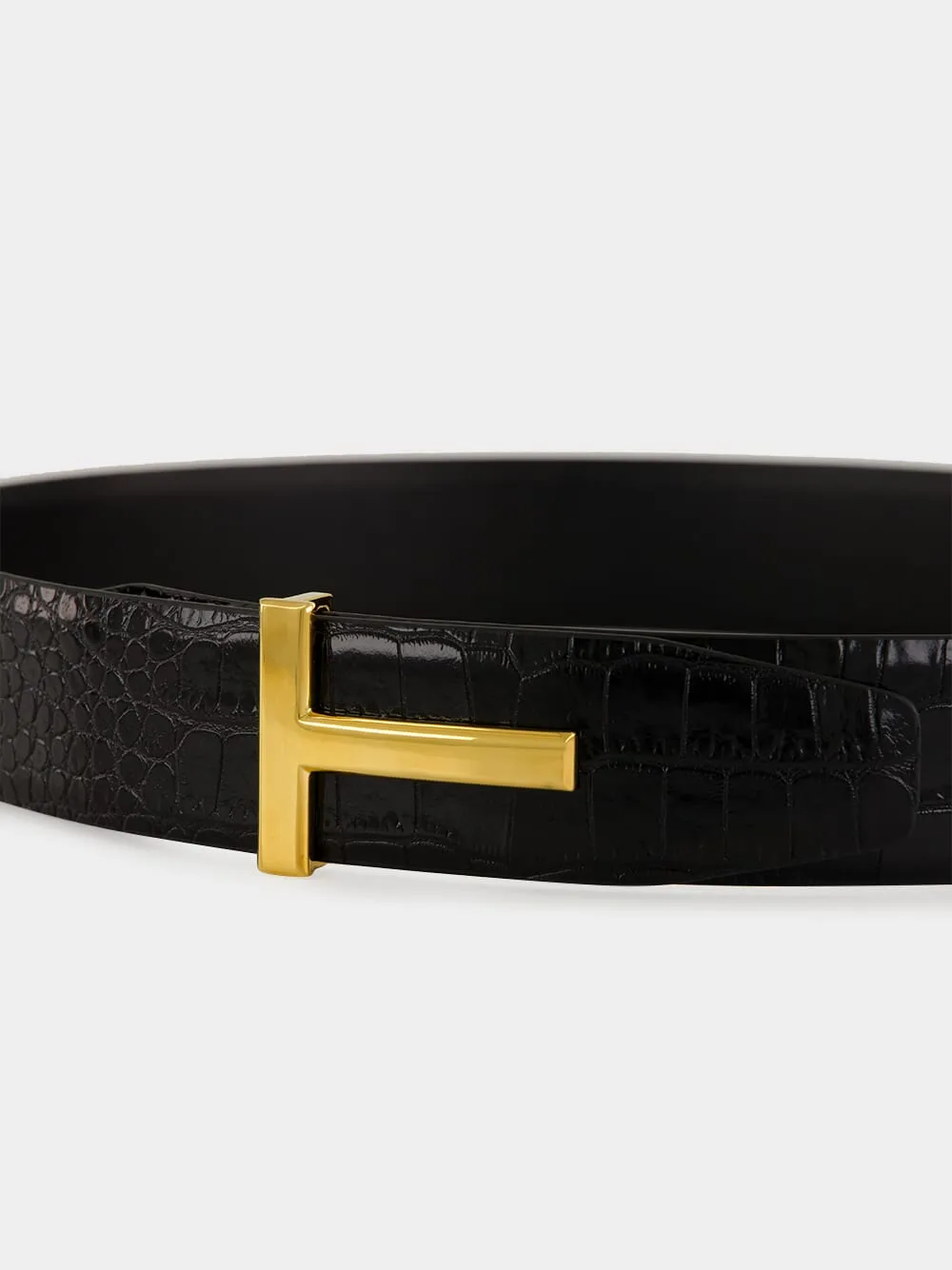 Black Crocodile-Embossed Leather Belt sold by Fashion Clinic product image thumbnail 3