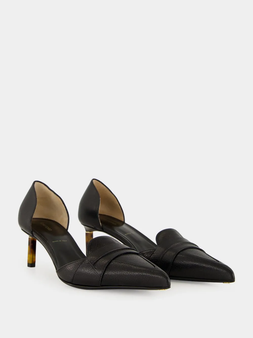 Black Supple Grain Leather D'Orsay Pumps sold by Fashion Clinic product image thumbnail 3