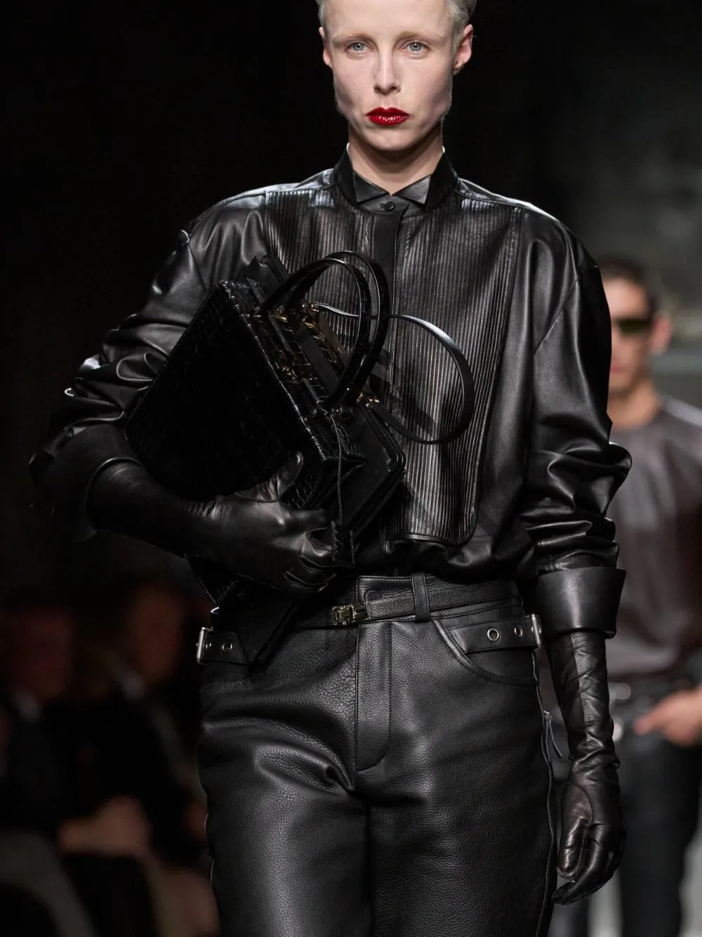 Black Shiny Stamped Crocodile Leather Slim T Belt sold by Fashion Clinic product image thumbnail 5