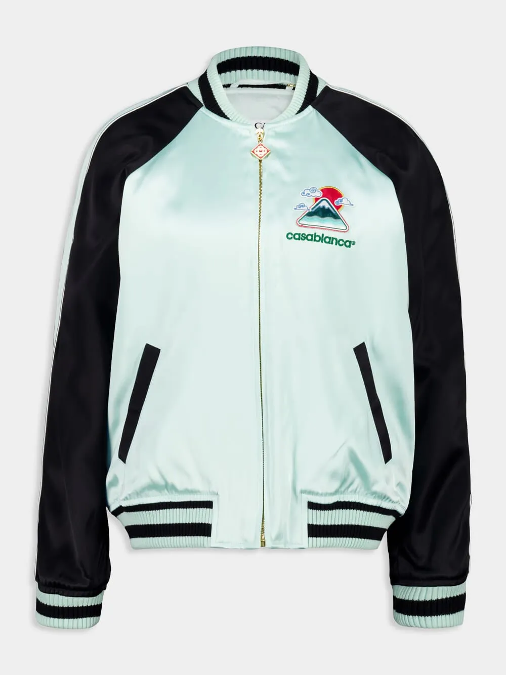 Mint Embroidered Satin Bomber Jacket sold by Fashion Clinic