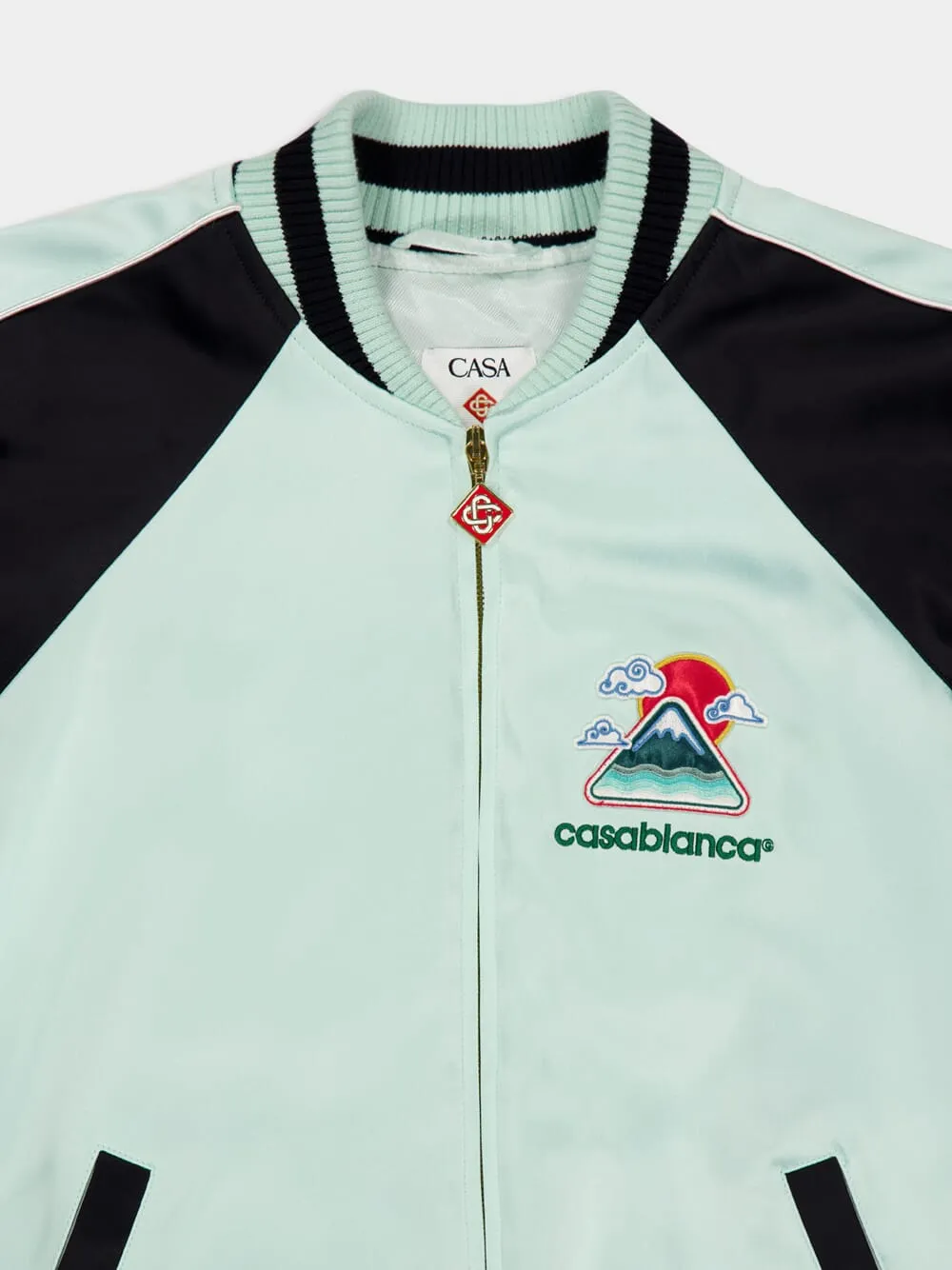 Mint Embroidered Satin Bomber Jacket sold by Fashion Clinic product image thumbnail 3