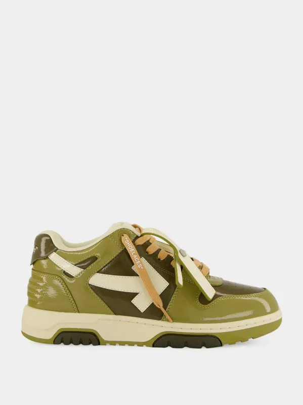 Army Green and Sand OOO Patent Sneakers sold by Fashion Clinic
