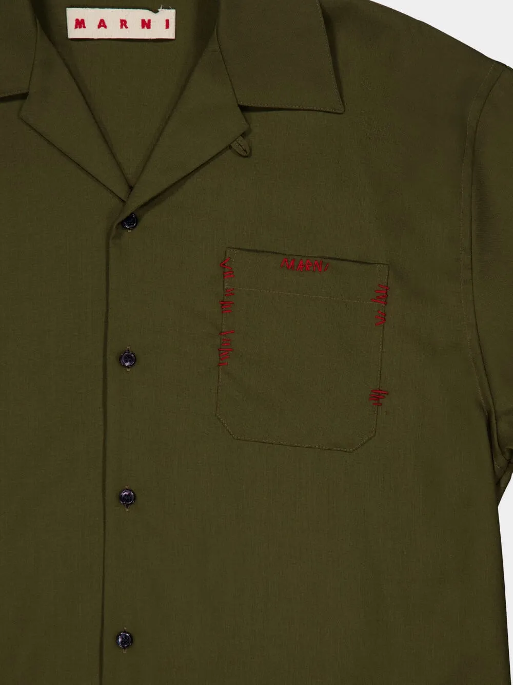 Deep Sage Tropical Wool Bowling Shirt sold by Fashion Clinic product image thumbnail 4