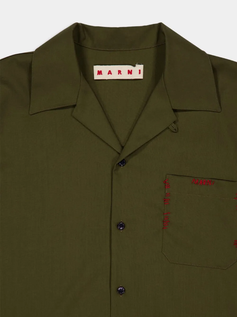 Deep Sage Tropical Wool Bowling Shirt sold by Fashion Clinic product image thumbnail 3