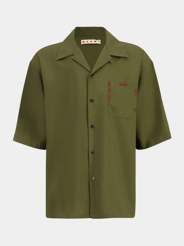 Deep Sage Tropical Wool Bowling Shirt sold by Fashion Clinic
