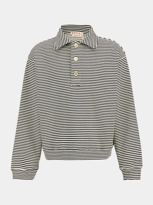 Black Striped Cotton Polo Sweatshirt sold by Fashion Clinic