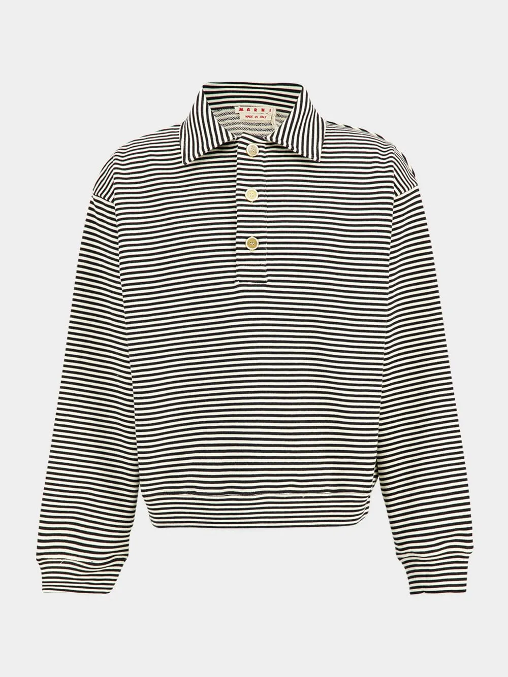 Black Striped Cotton Polo Sweatshirt sold by Fashion Clinic