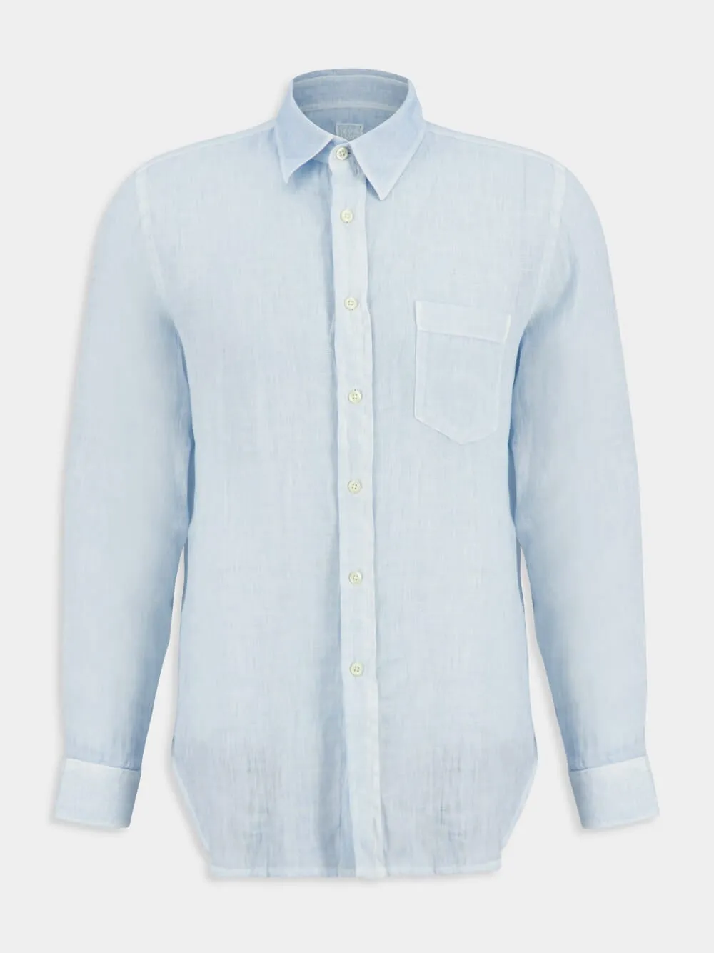 Sea Soft Blue Linen Shirt with Pocket sold by Fashion Clinic