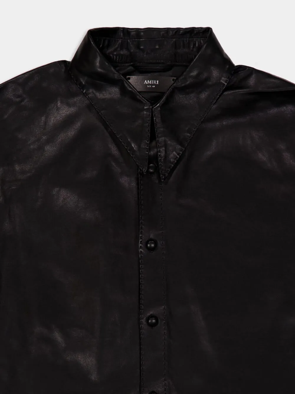 Black Lightweight Leather Button-Up Shirt sold by Fashion Clinic product image thumbnail 4