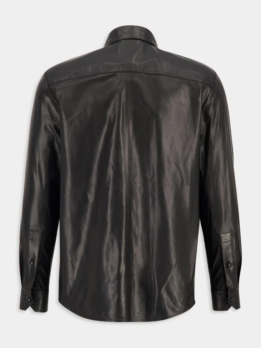 Black Lightweight Leather Button-Up Shirt sold by Fashion Clinic product image thumbnail 2