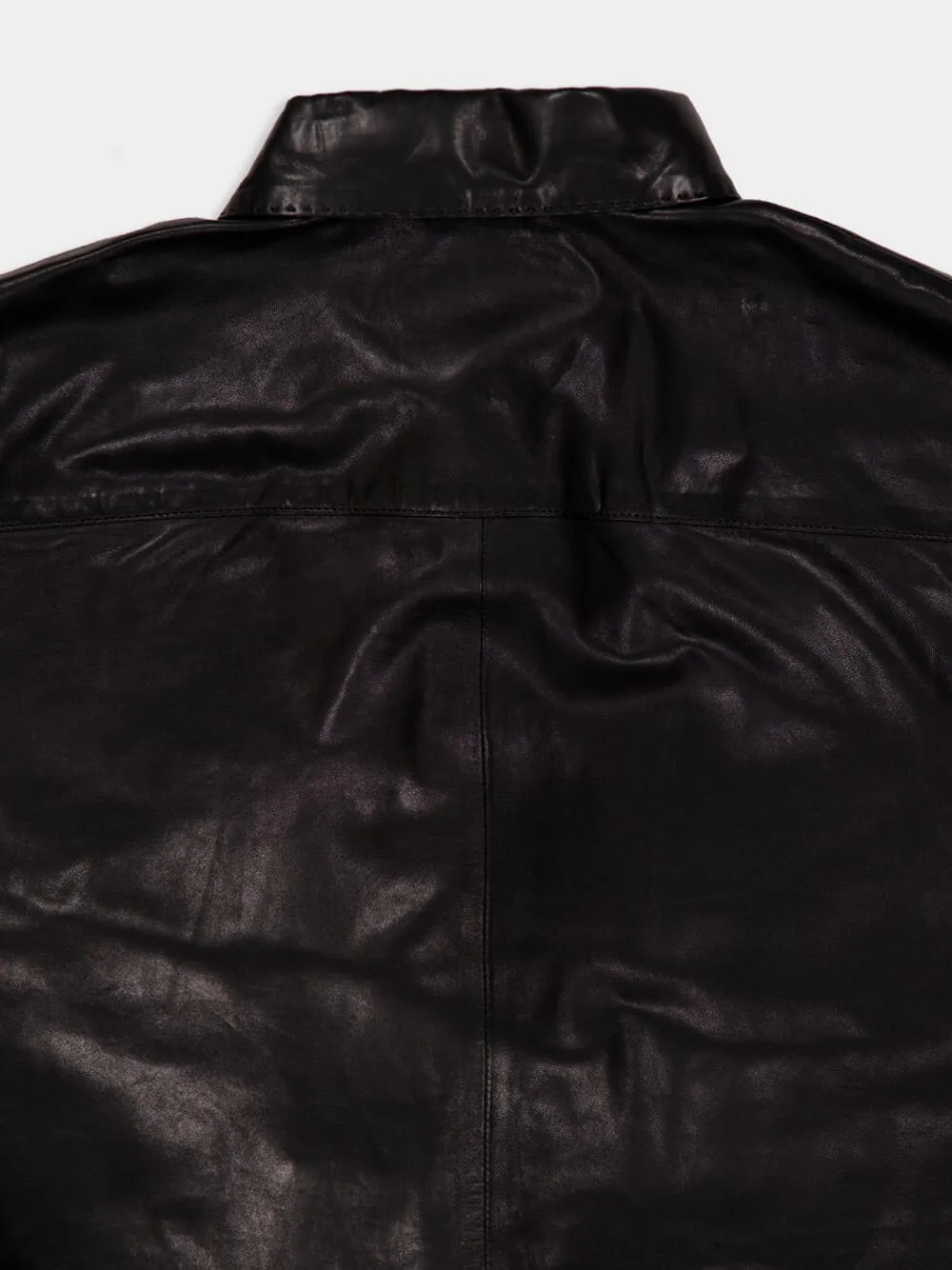 Black Lightweight Leather Button-Up Shirt sold by Fashion Clinic product image thumbnail 3
