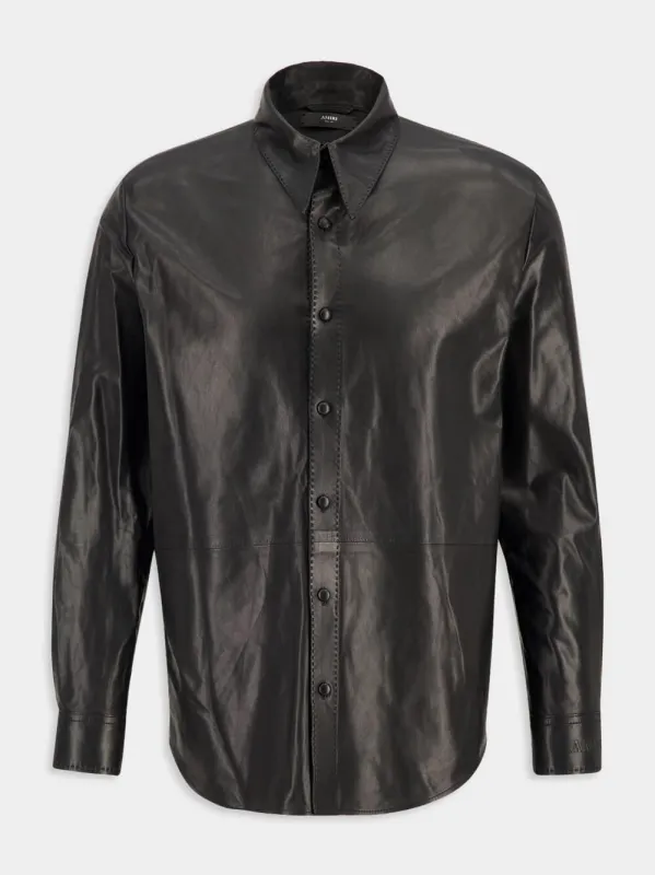 Black Lightweight Leather Button-Up Shirt sold by Fashion Clinic