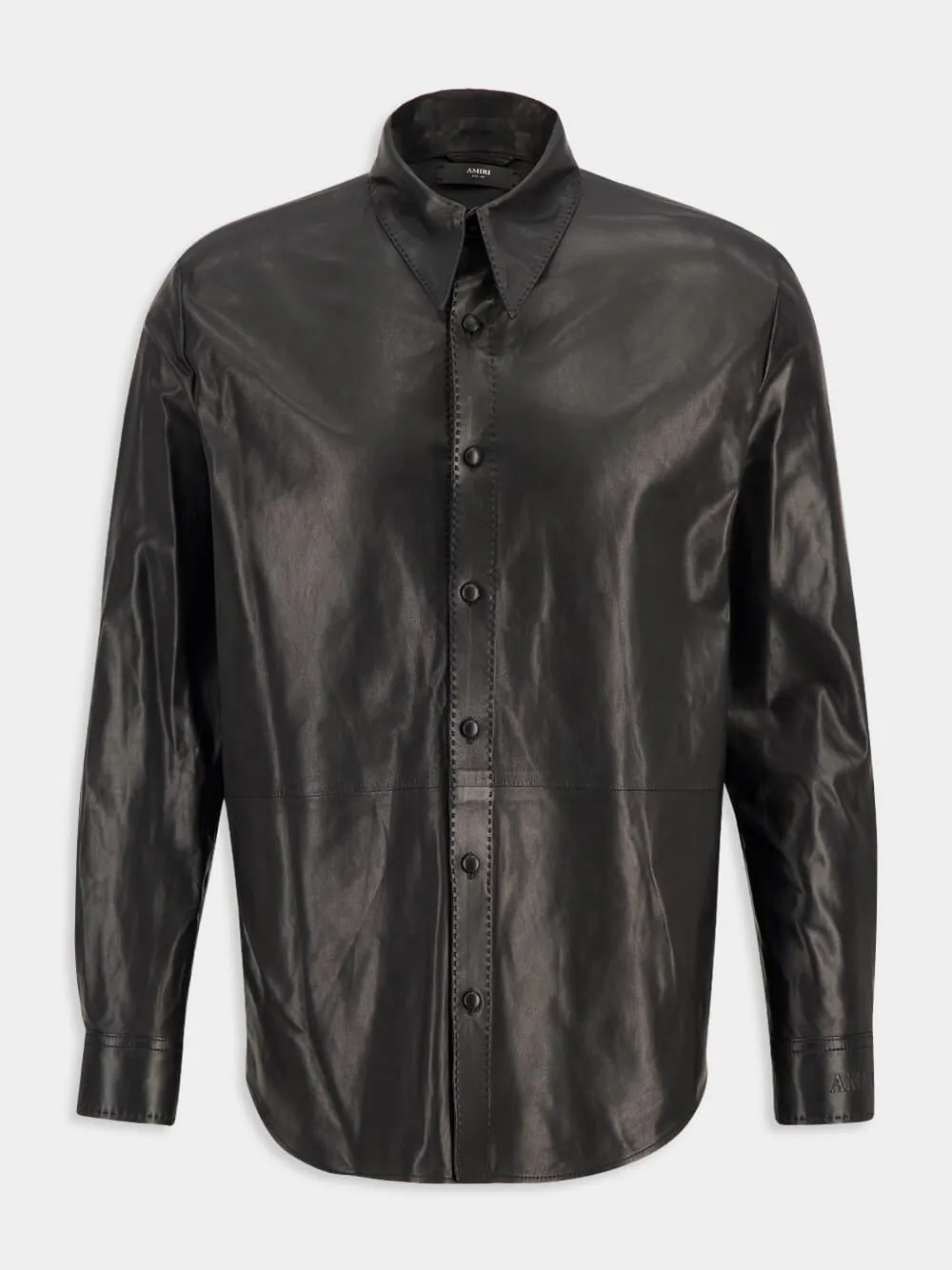 Black Lightweight Leather Button-Up Shirt sold by Fashion Clinic