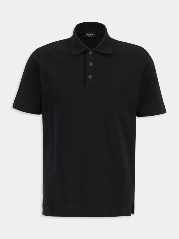Black FF Jacquard Cotton Polo Shirt sold by Fashion Clinic