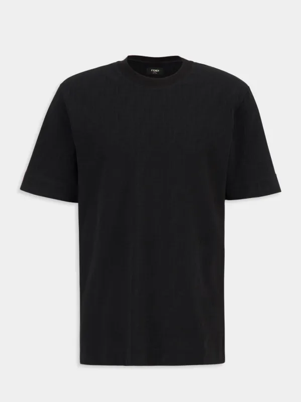 Black FF Jacquard Cotton T-Shirt sold by Fashion Clinic
