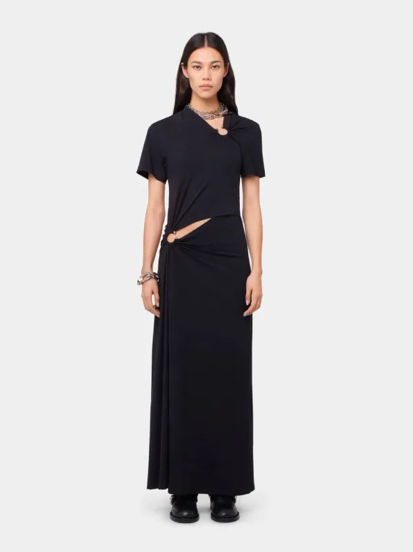 Black Cotton Jersey Piercing Long Dress sold by Fashion Clinic