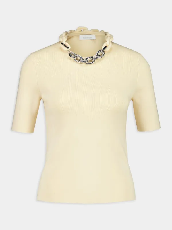 Cream Short-Sleeved Top with Chain Detail sold by Fashion Clinic