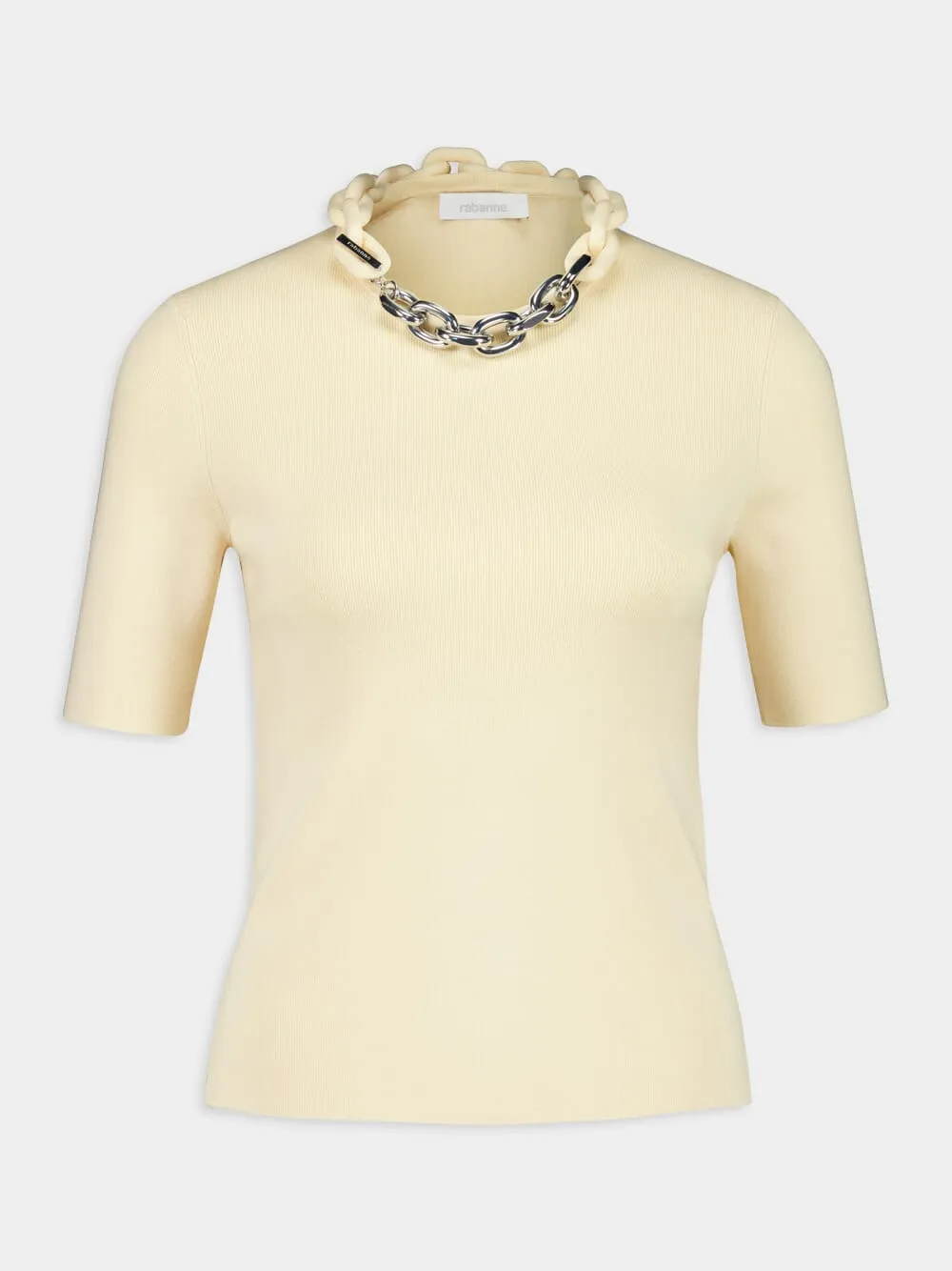 Cream Short-Sleeved Top with Chain Detail sold by Fashion Clinic