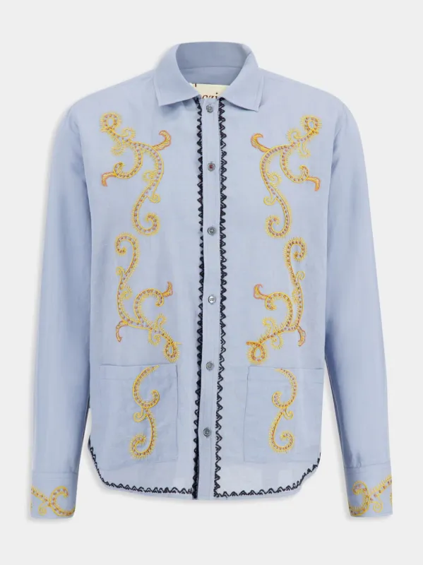 Lavender Blue Cotton Hemp Reverie Shirt sold by Fashion Clinic