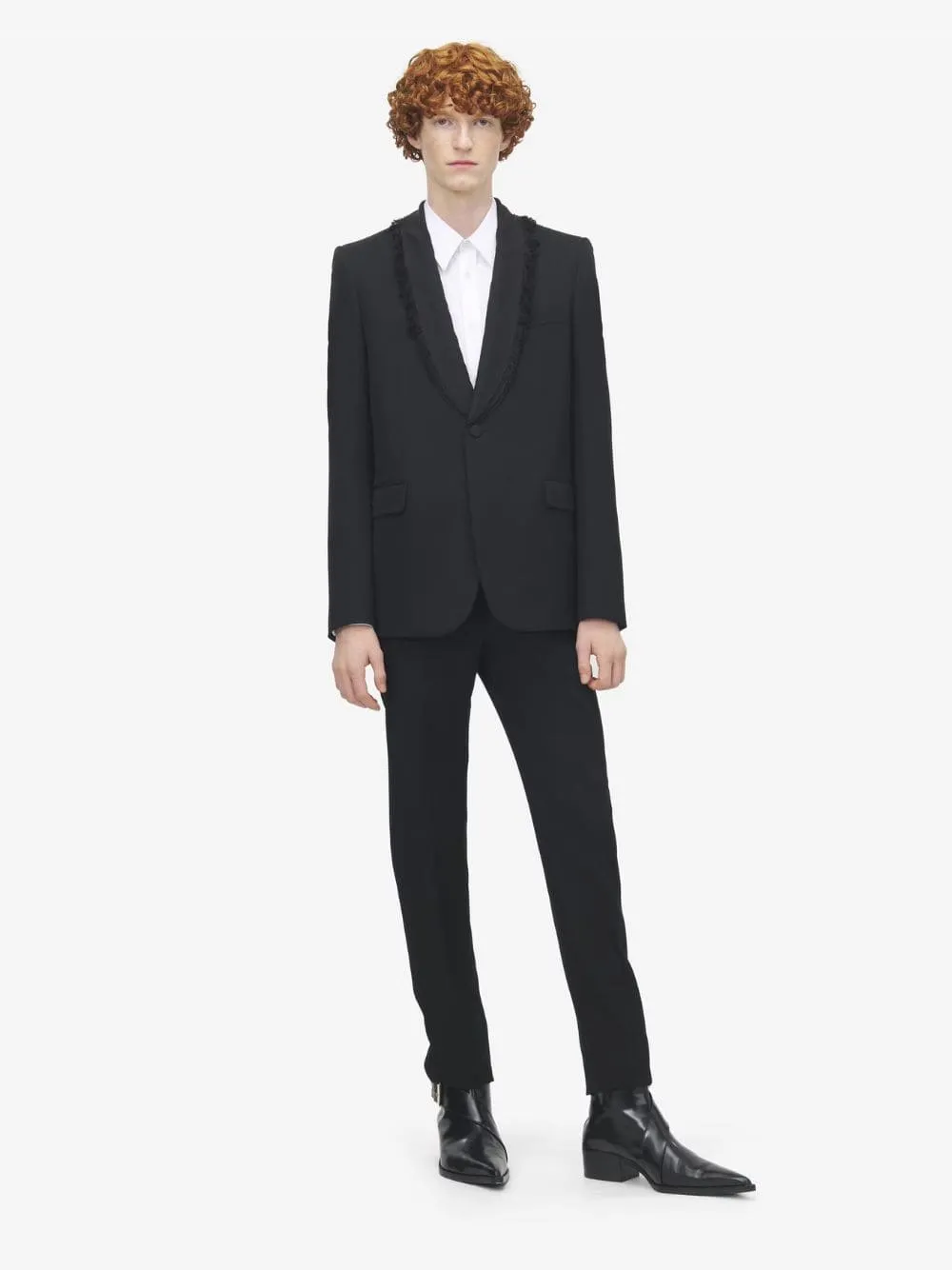 Black Frayed Lapel Single-Breasted Jacket sold by Fashion Clinic