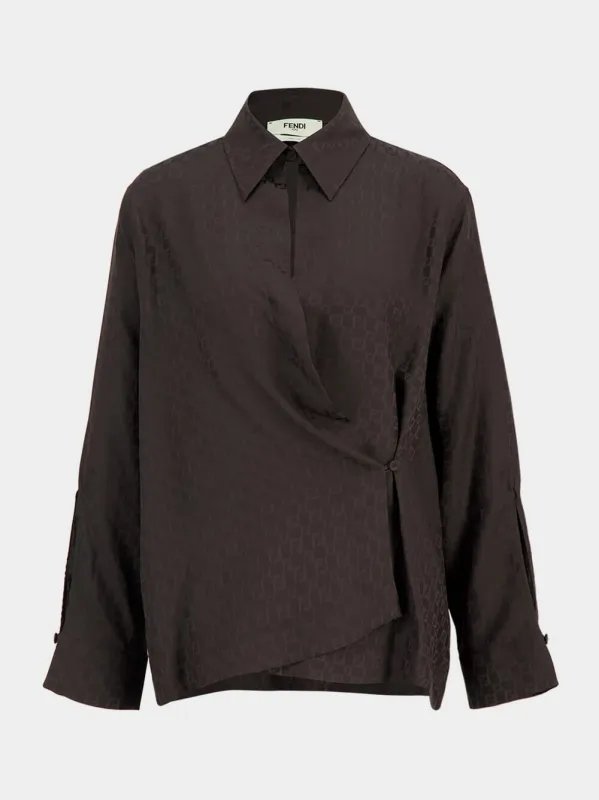 Brown Silk FF Jacquard Draped Shirt sold by Fashion Clinic