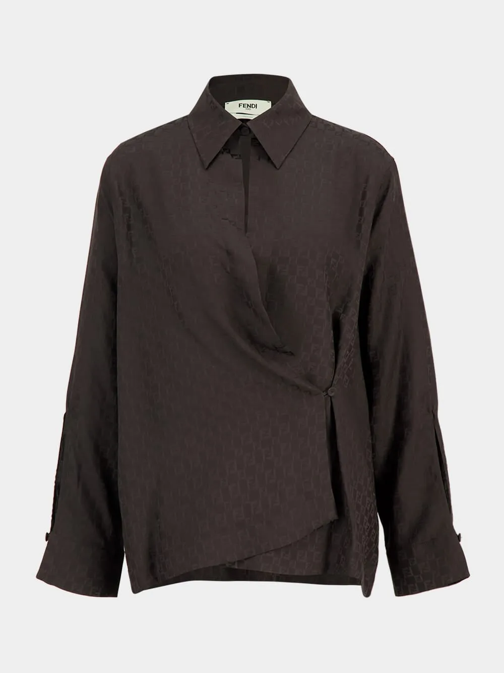 Brown Silk FF Jacquard Draped Shirt sold by Fashion Clinic