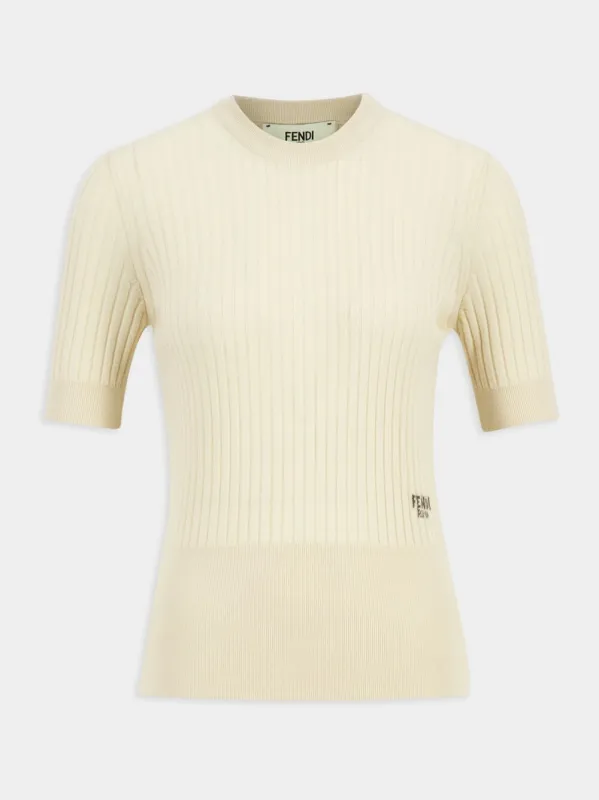 Beige Ribbed Wool Fitted Jumper sold by Fashion Clinic