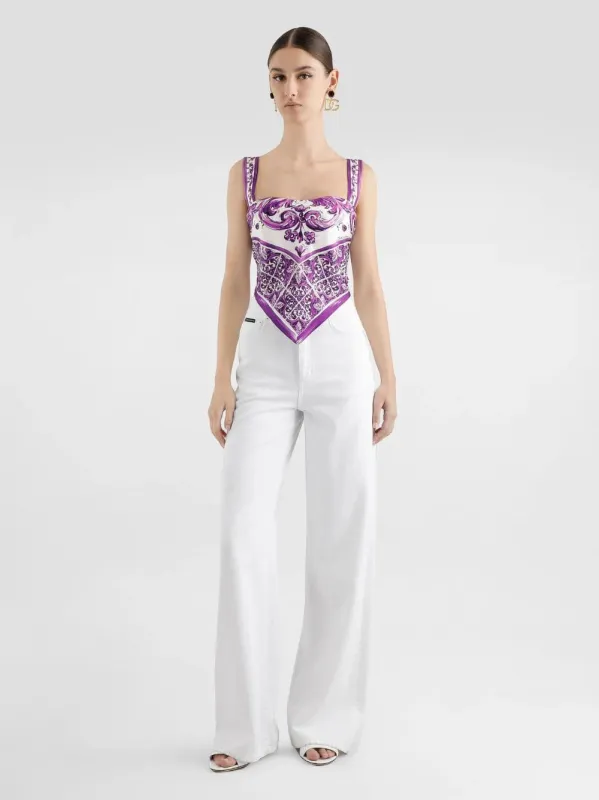 Majolica-Print Silk Foulard Top made by Dolce & Gabanna