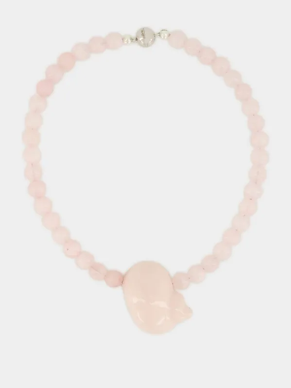 Pink Coral Stone Beads Mykonos Necklace sold by Fashion Clinic