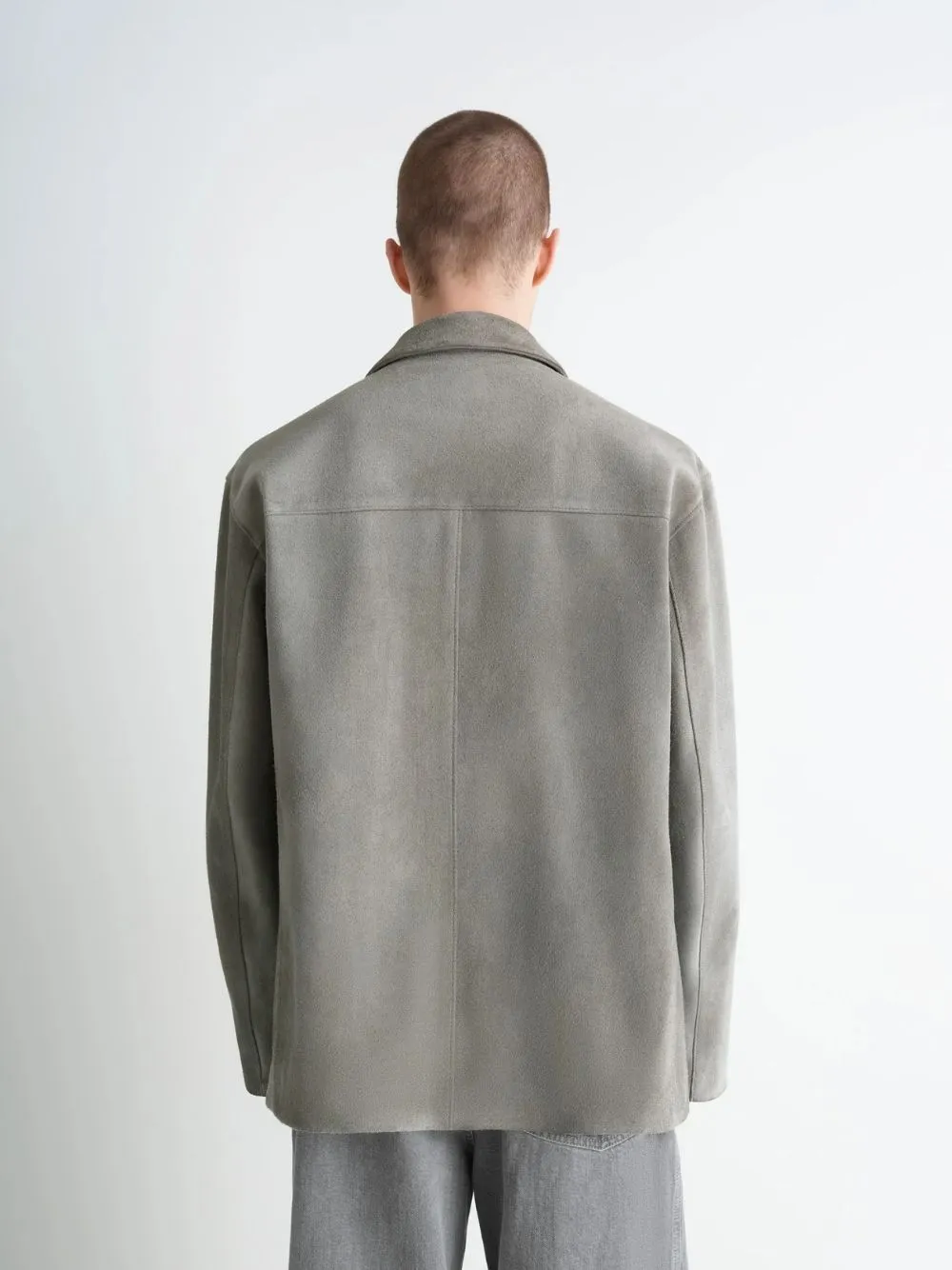 Pebble Grey Suede Single-Breasted Jacket sold by Fashion Clinic product image thumbnail 3