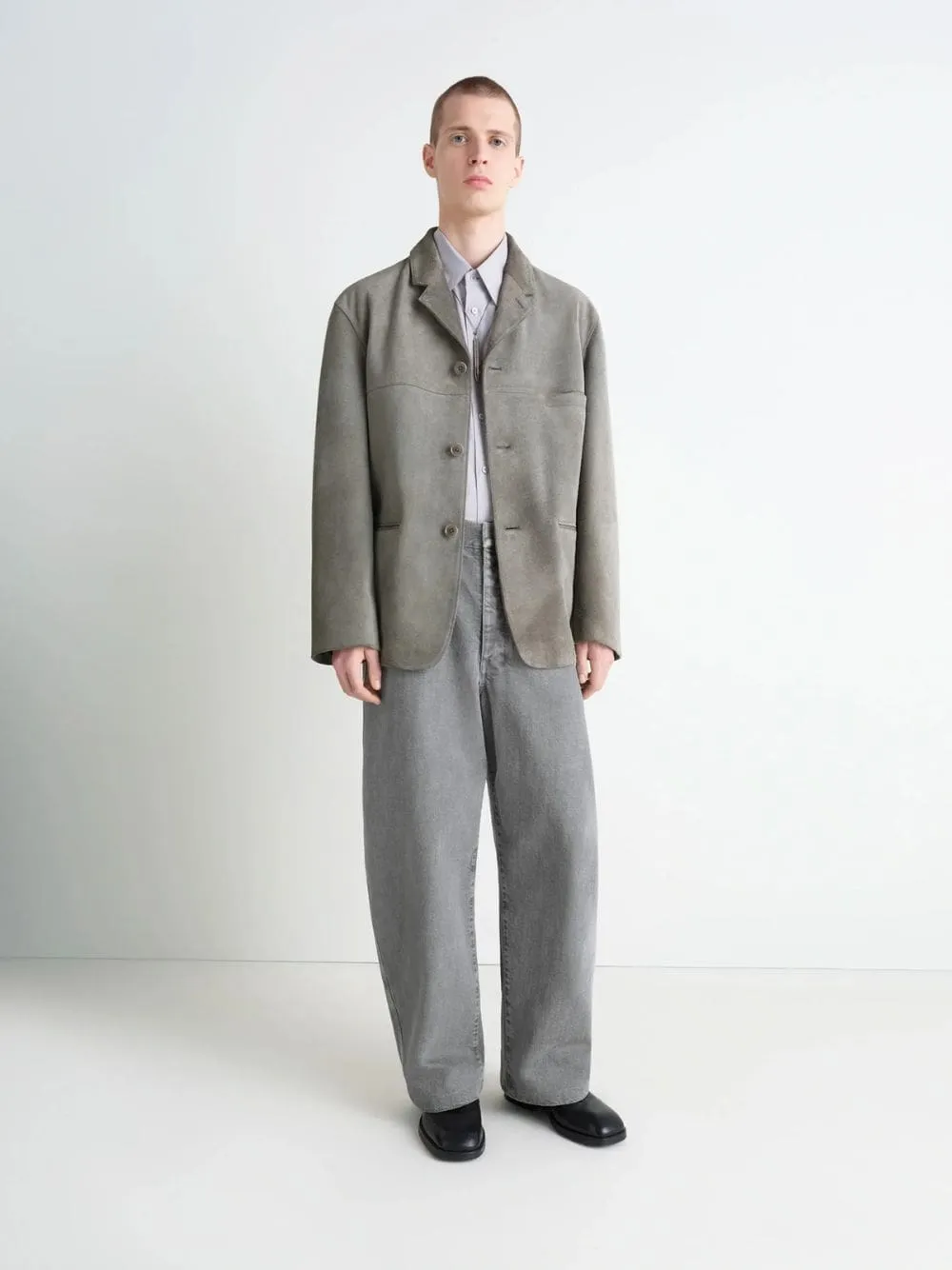 Pebble Grey Suede Single-Breasted Jacket sold by Fashion Clinic