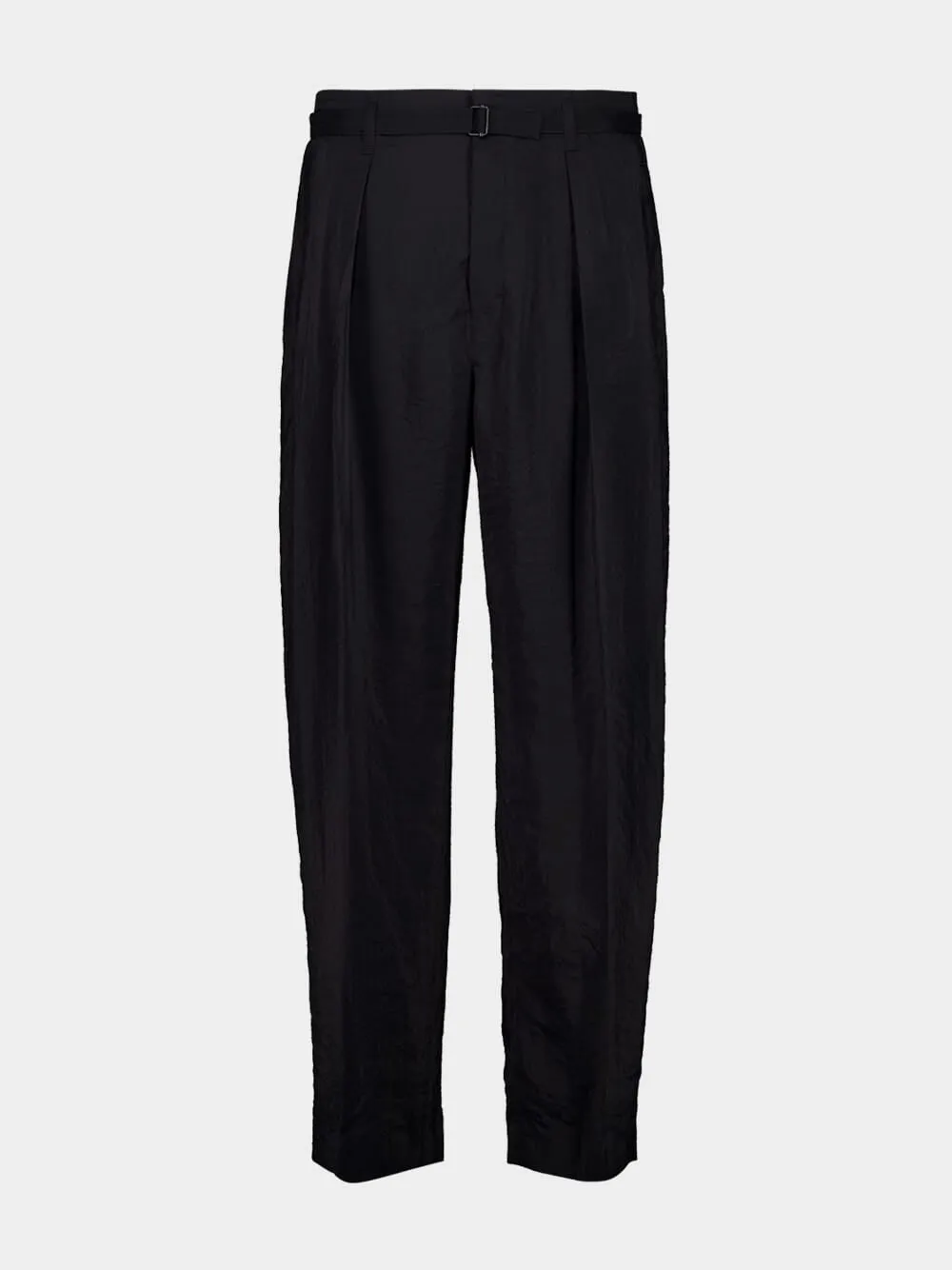Black Dry Silk Belted Relaxed Trousers sold by Fashion Clinic